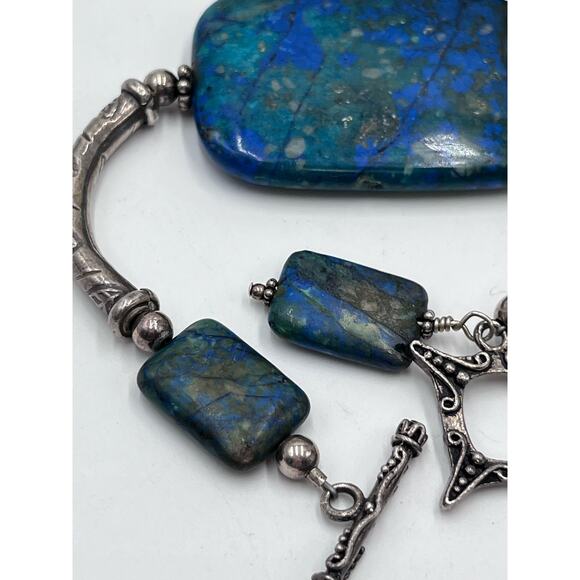 Artisan Made Green Blue Azurite Malachite Sterling Silver Toggle Bracelet 44g - Picture 9 of 12